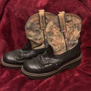 Ariat black and camouflage roper boots